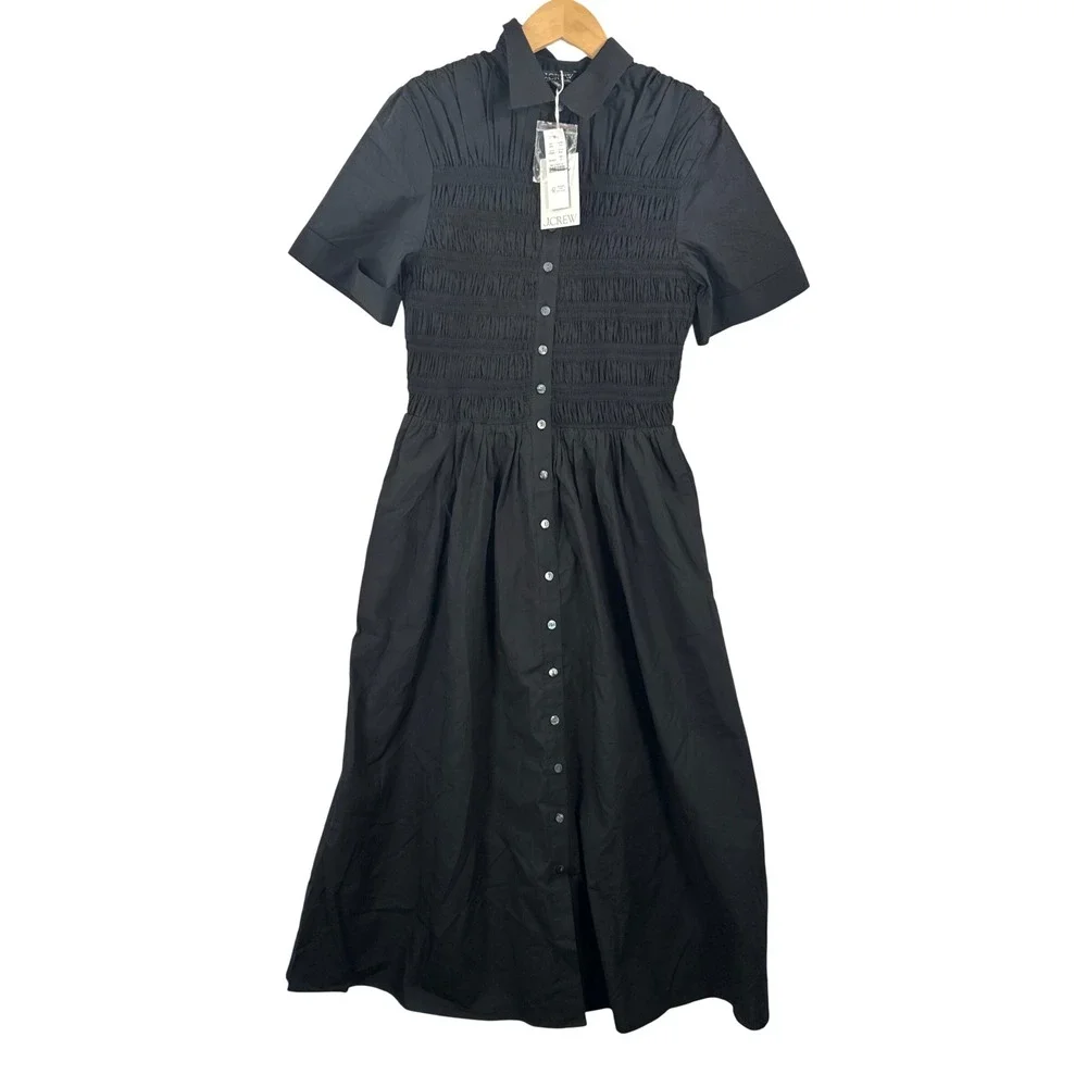 J.Crew Elsie shirt-dress in cotton poplin smocked money preppy sz S
